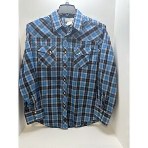 Wrangler Western Shirt Plaid, Pearl Snap, Long Sleeve, Men's Size L